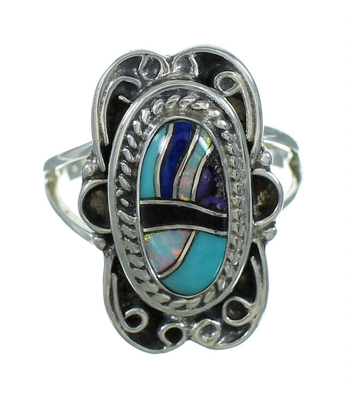 Multicolor Southwestern Sterling Silver Ring Size 6-3/4 AX80263